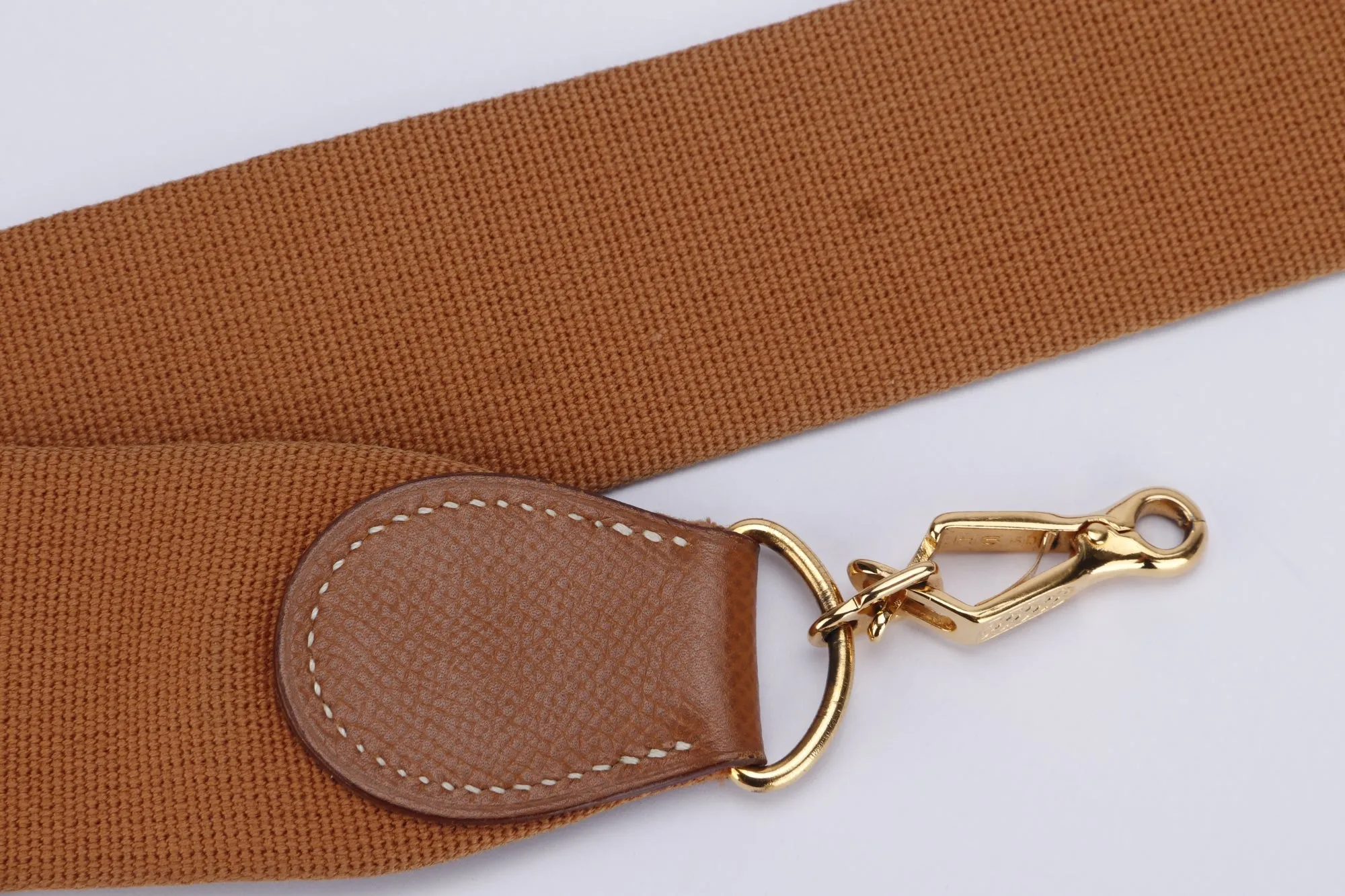 Hermes Vintage Gold Canvas Shoulder Strap, 95 x 5cm, Clip Buckle Gold Hardware, no Dust Cover