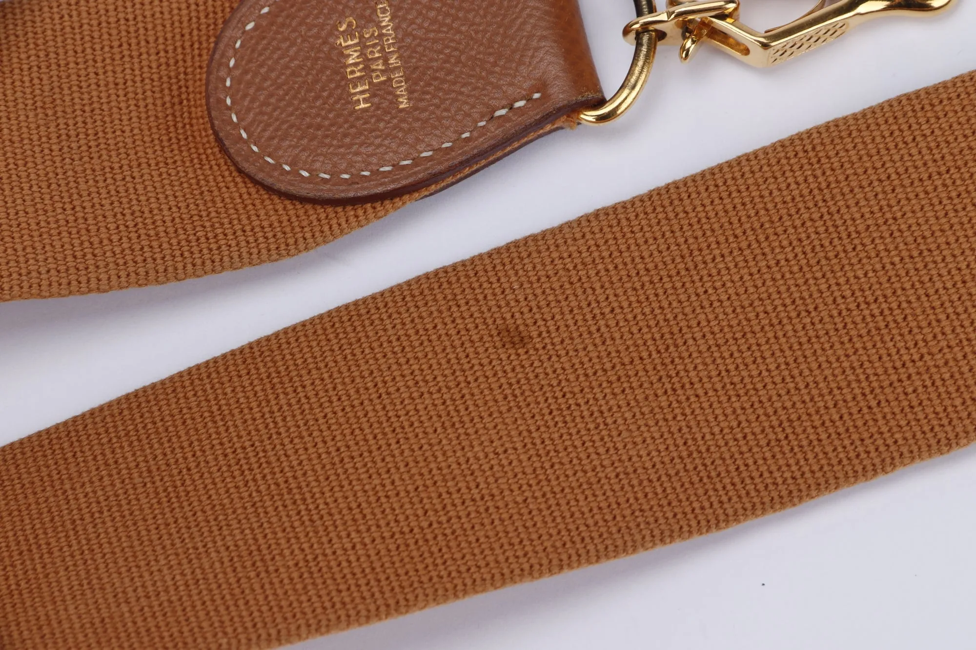 Hermes Vintage Gold Canvas Shoulder Strap, 95 x 5cm, Clip Buckle Gold Hardware, no Dust Cover