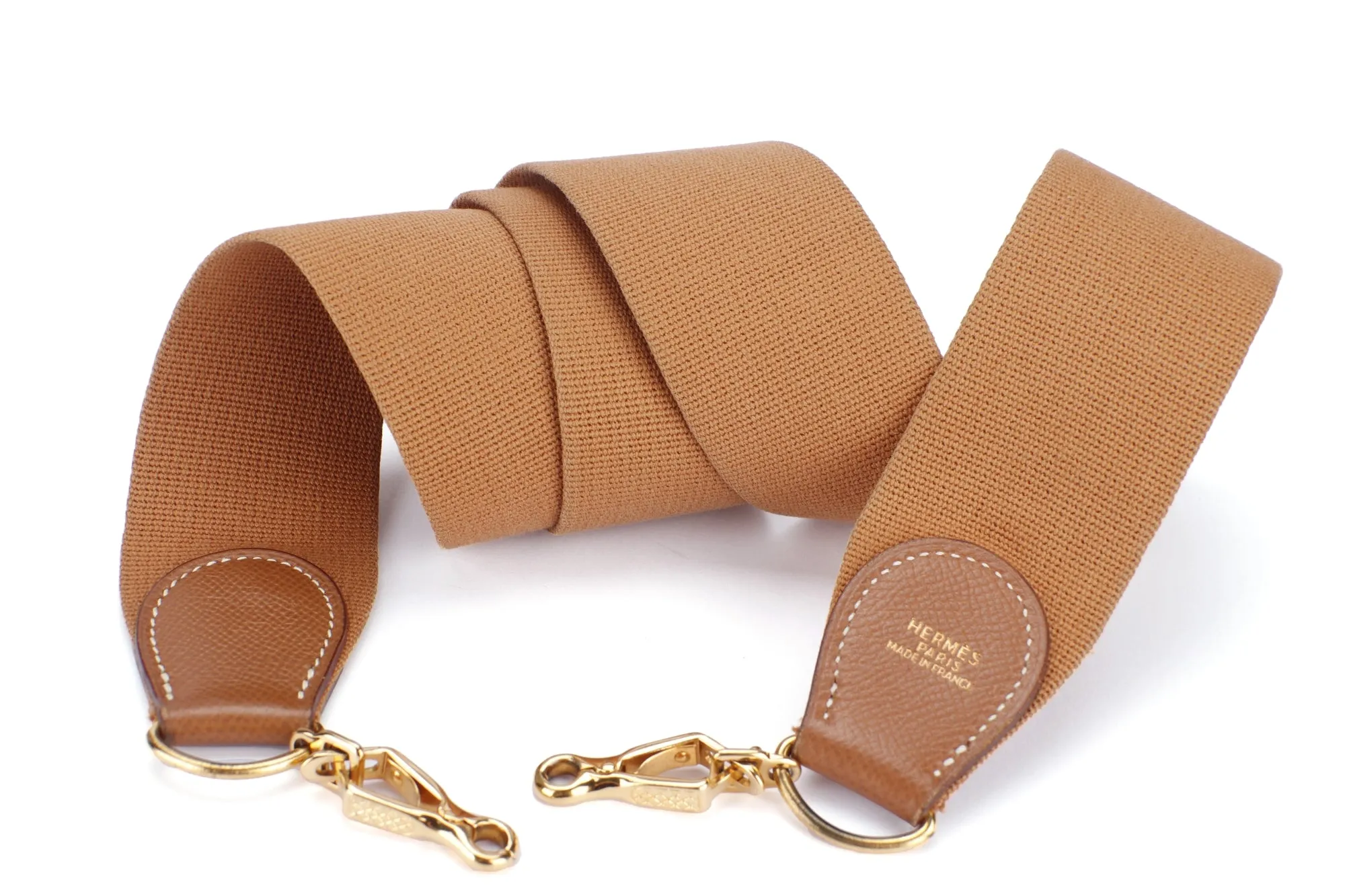 Hermes Vintage Gold Canvas Shoulder Strap, 95 x 5cm, Clip Buckle Gold Hardware, no Dust Cover