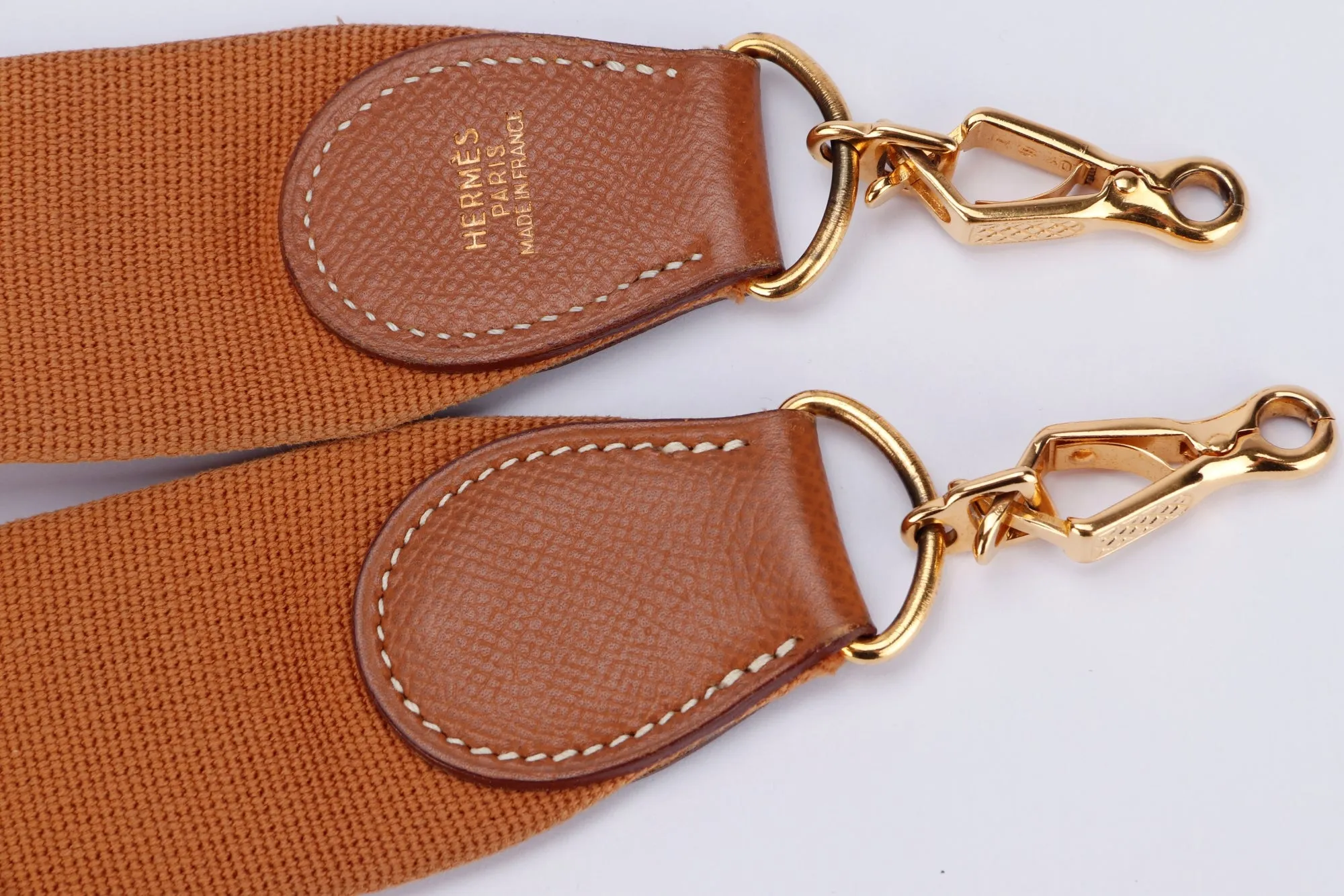 Hermes Vintage Gold Canvas Shoulder Strap, 95 x 5cm, Clip Buckle Gold Hardware, no Dust Cover