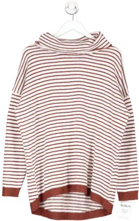 High Neck Striped Jumper White And Brown UK M