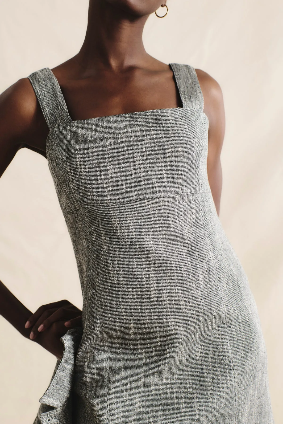 Jennifer Dress - Cotton Tweed :: Black/Ivory