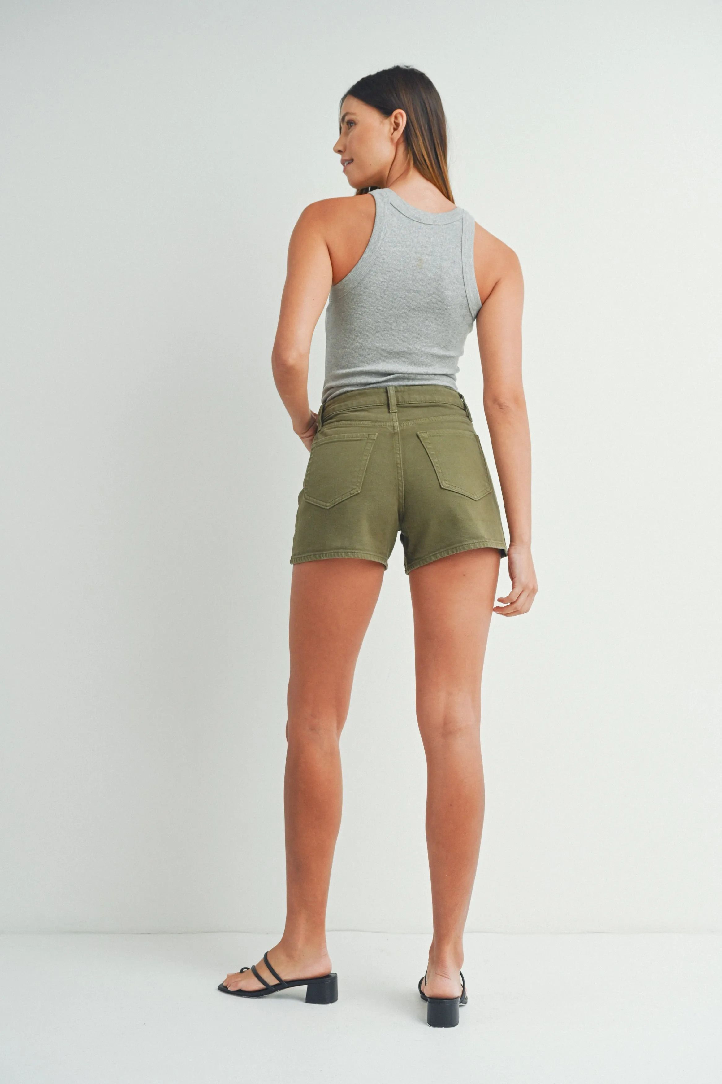 Just Black Denim - Button Down Clean Hem Short | Olive