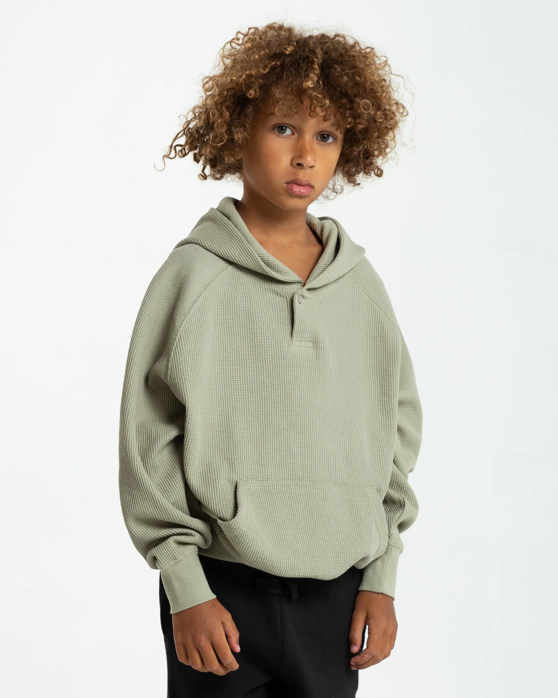 Kids' Henley Hoodie in Seafoam