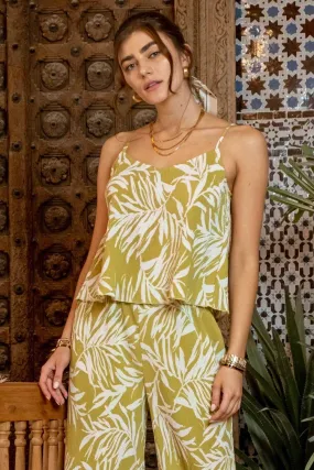 Leaf Print Plisse Cami Top