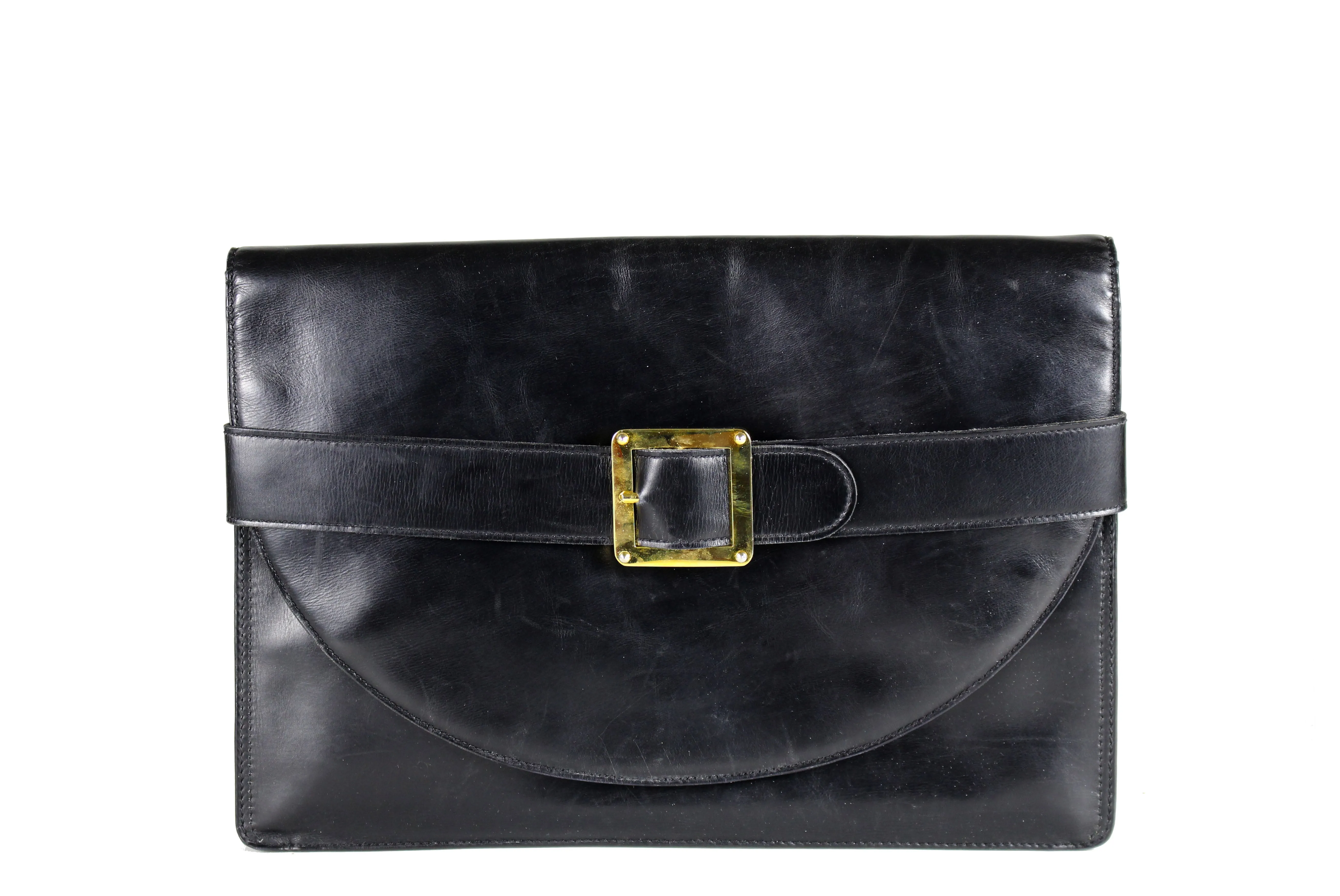 LOEWE black leather clutch purse with buckle