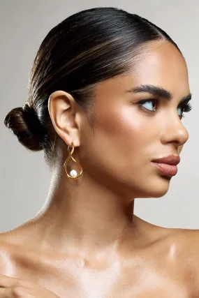 Louise | Gold Pearl Twisted Hoop Earrings