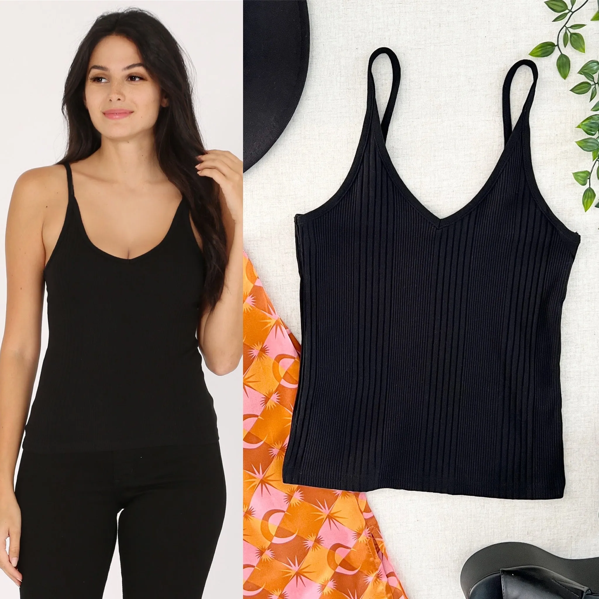 Maisie Ribbed Cami Top - Black