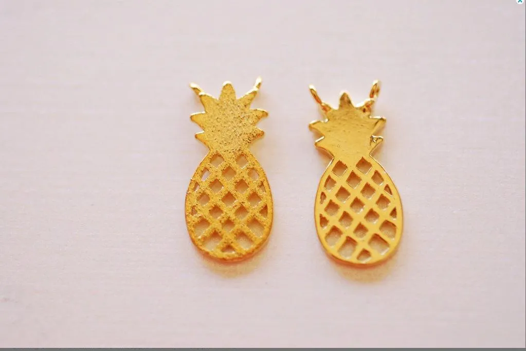 Matte Vermeil Gold Pineapple Connector Charm- 18k gold plated 925 Sterling Silver, Hawaiian Gold Pineapple Charm, Pineapple Fruit Charm, 260