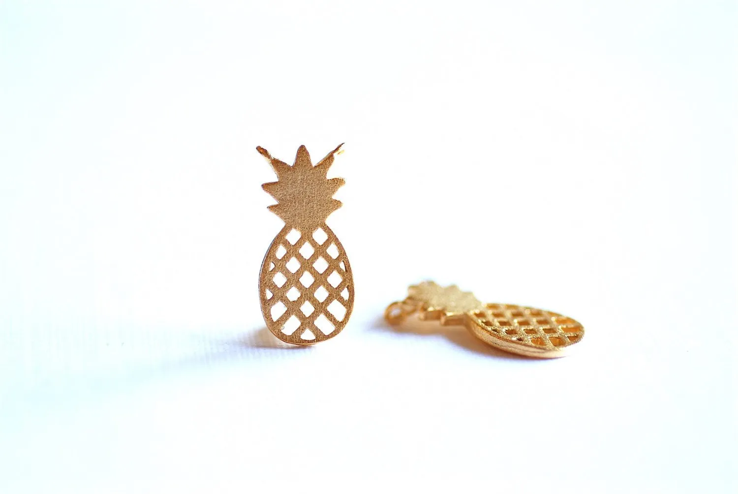 Matte Vermeil Gold Pineapple Connector Charm- 18k gold plated 925 Sterling Silver, Hawaiian Gold Pineapple Charm, Pineapple Fruit Charm, 260