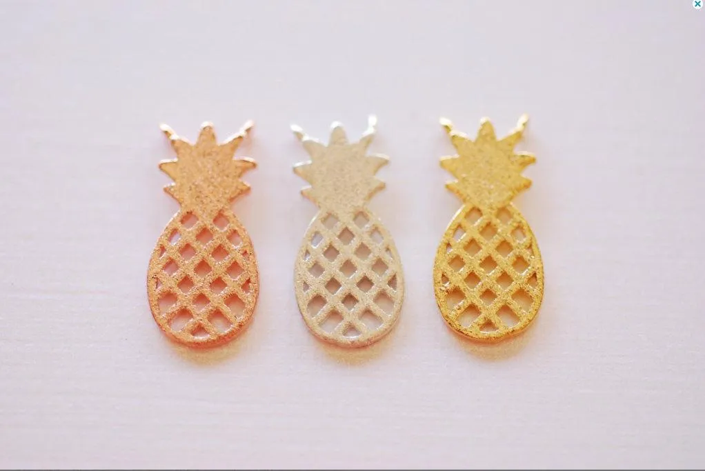 Matte Vermeil Gold Pineapple Connector Charm- 18k gold plated 925 Sterling Silver, Hawaiian Gold Pineapple Charm, Pineapple Fruit Charm, 260