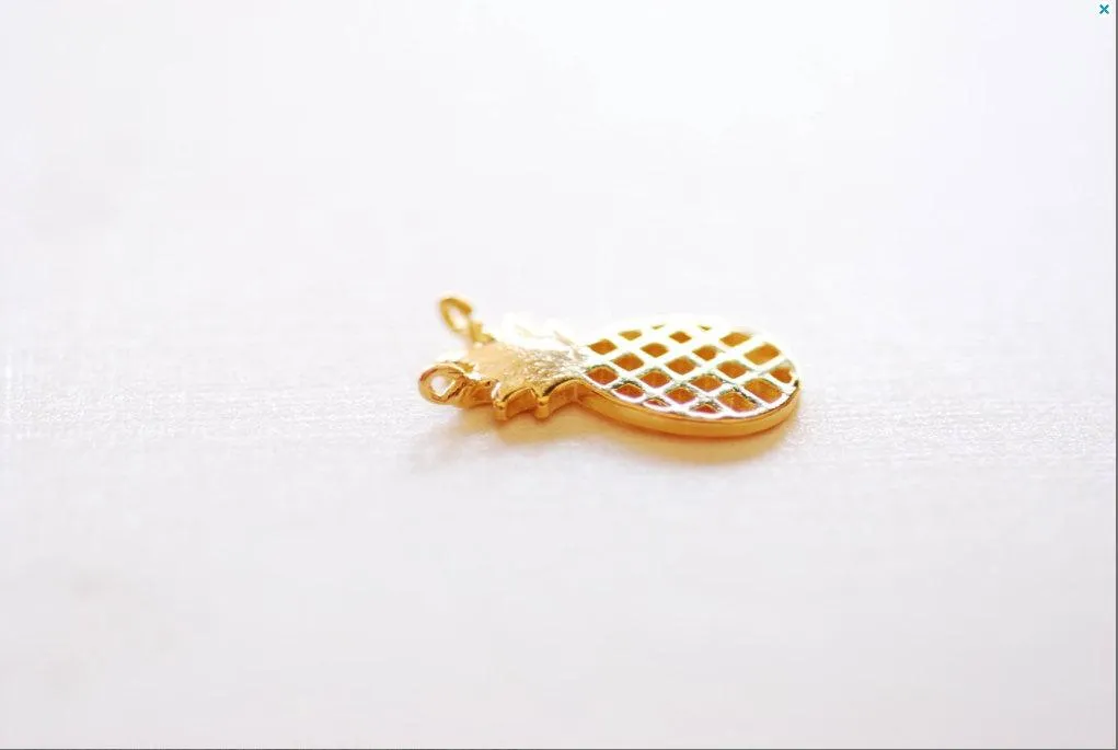 Matte Vermeil Gold Pineapple Connector Charm- 18k gold plated 925 Sterling Silver, Hawaiian Gold Pineapple Charm, Pineapple Fruit Charm, 260