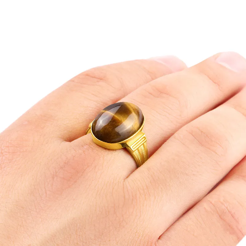 Men's Ring in 14k Yellow Gold with Brown Tiger's Eye Stone