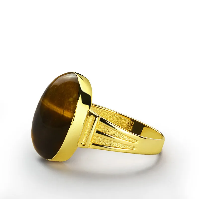 Men's Ring in 14k Yellow Gold with Brown Tiger's Eye Stone