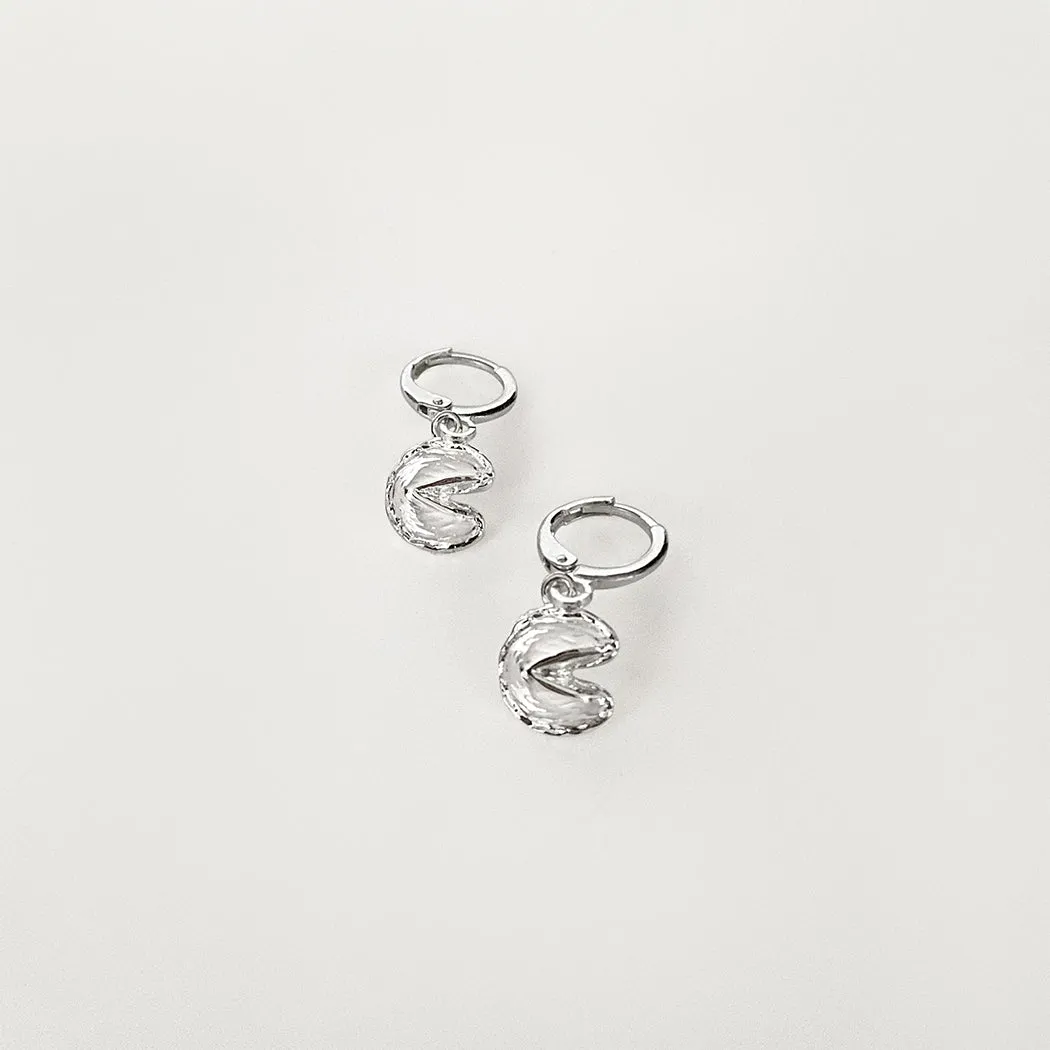 Mini Fortune Cookie Huggie Earrings - Silver