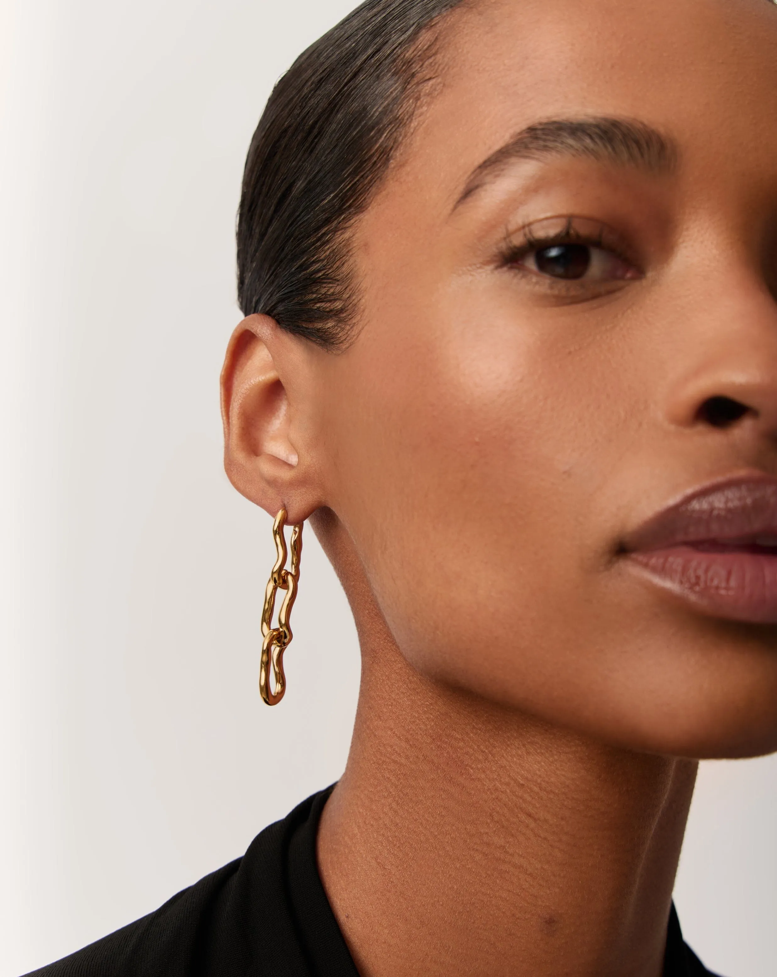 Molten Ovate Triple Drop Earrings | 18ct Recycled Gold Plating on Brass