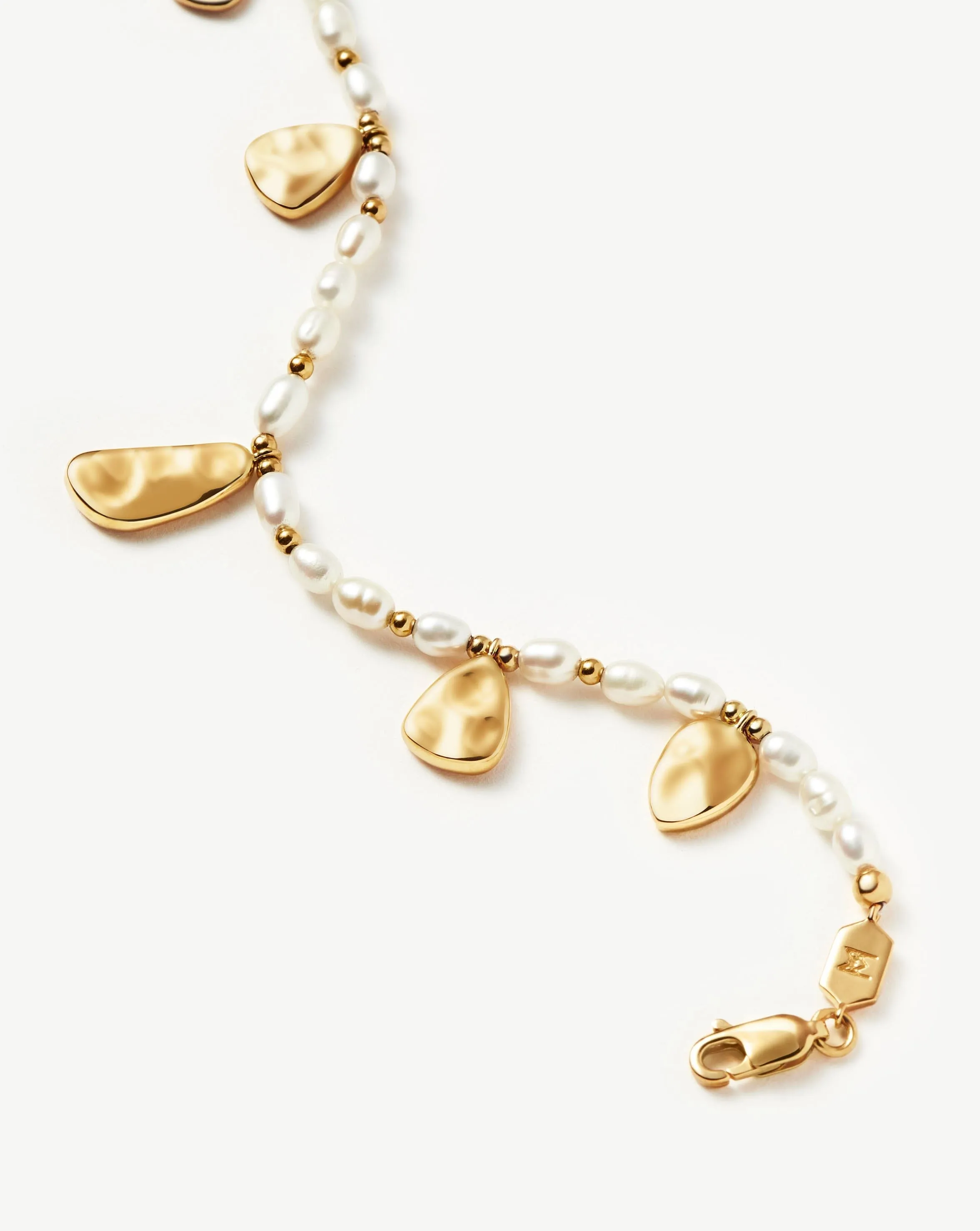 Molten Seed Pearl Hammered Charm Bracelet | 18ct Gold Plated/Pearl