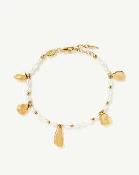 Molten Seed Pearl Hammered Charm Bracelet | 18ct Gold Plated/Pearl