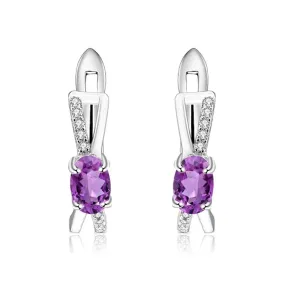 Natural Amethyst Clip Earrings - 925 Sterling Silver