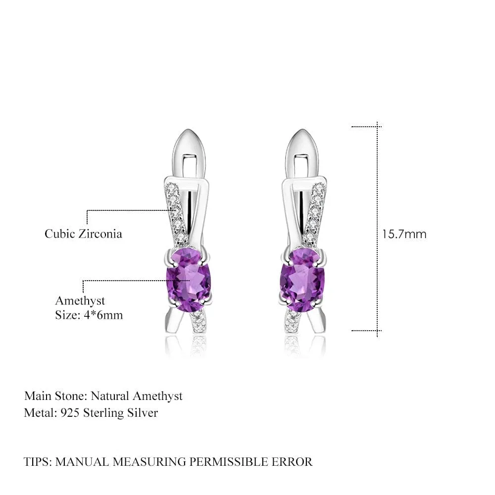 Natural Amethyst Clip Earrings - 925 Sterling Silver