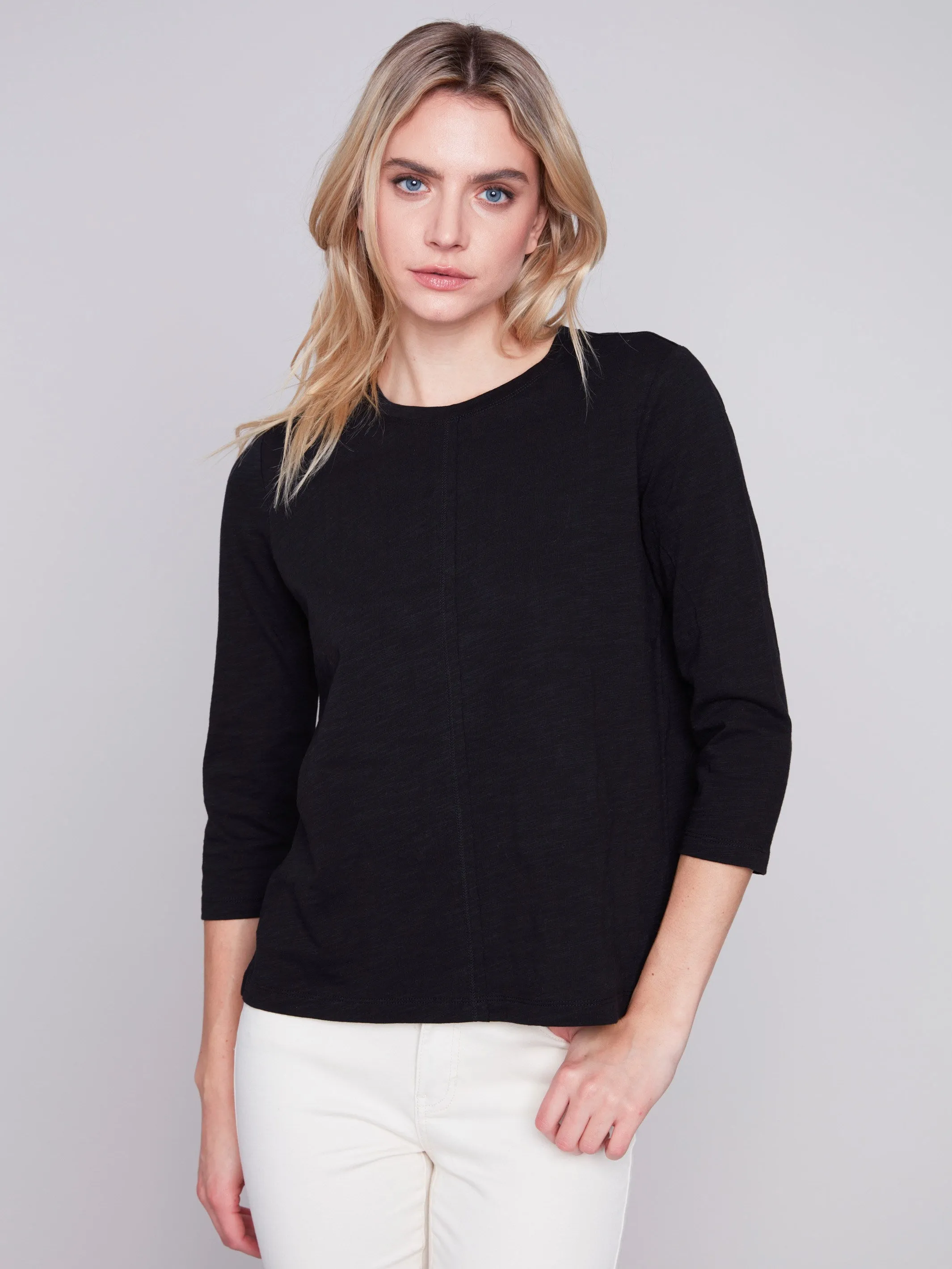 Organic Cotton Slub Knit Top - Black