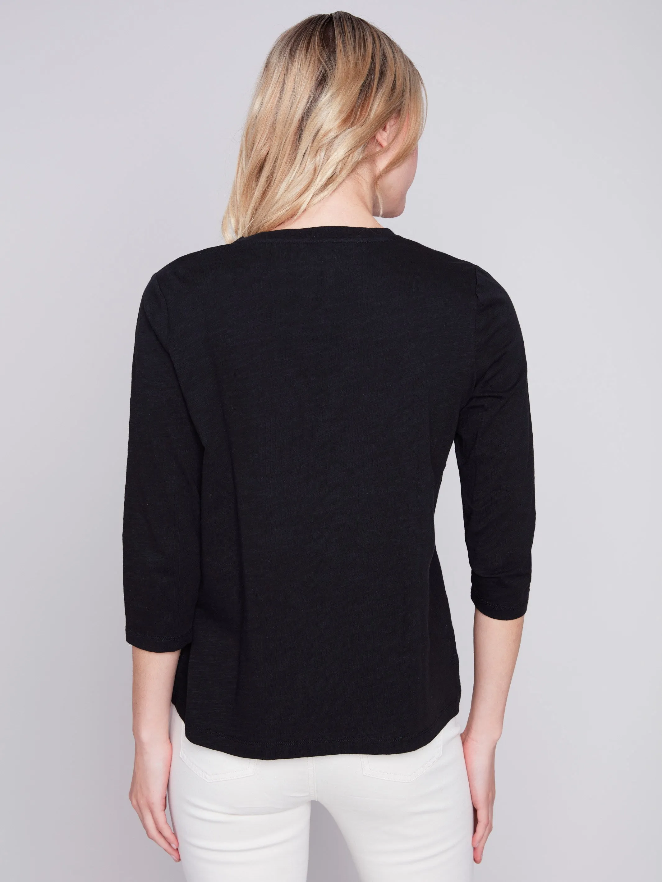 Organic Cotton Slub Knit Top - Black