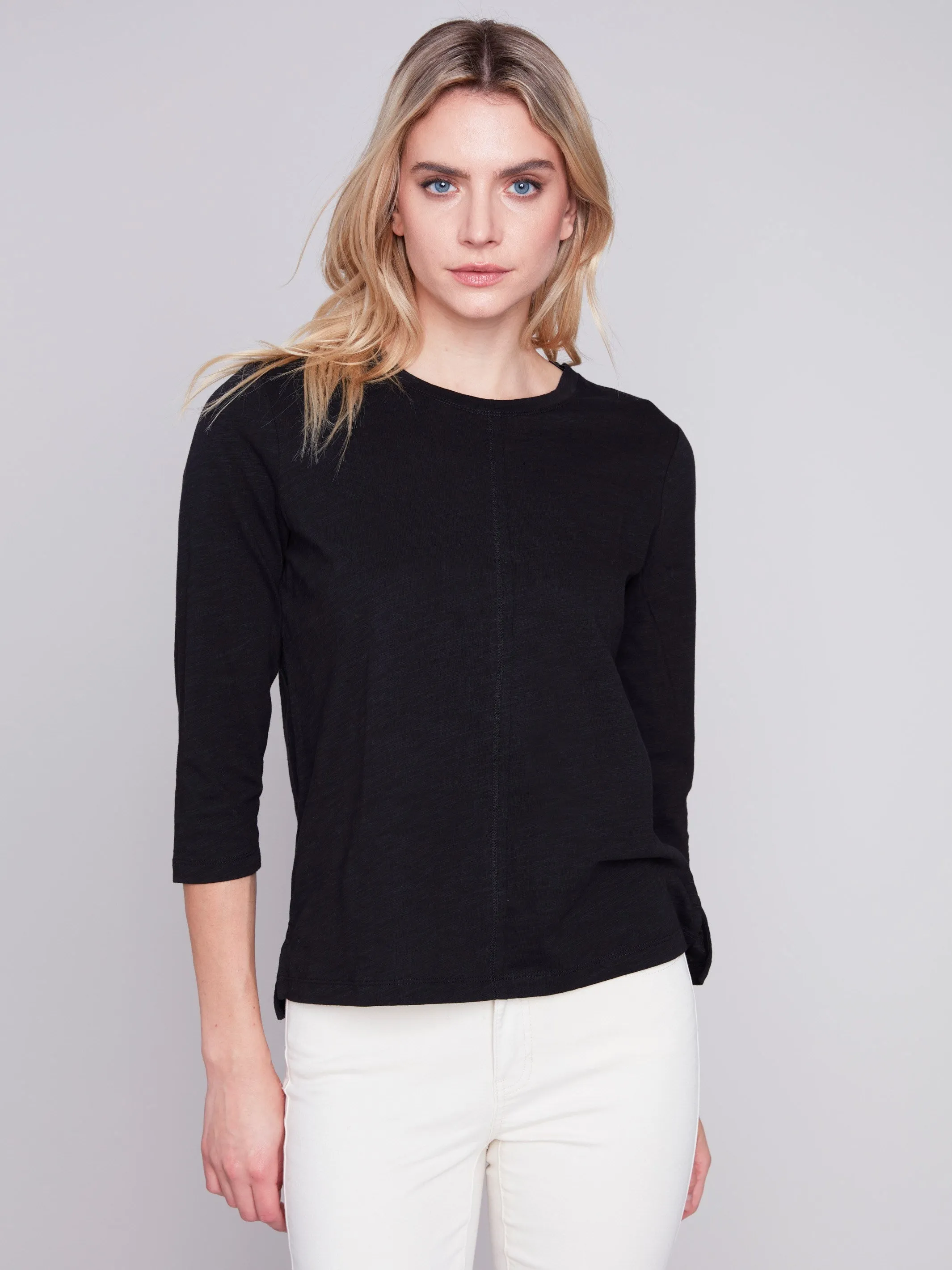 Organic Cotton Slub Knit Top - Black