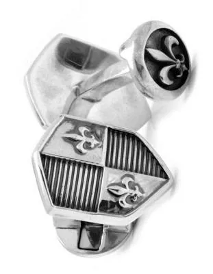 Ox & Bull Shield Cufflinks - Sterling Silver - Round Swivel Back