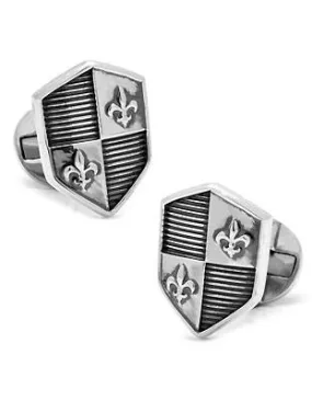 Ox & Bull Shield Cufflinks - Sterling Silver - Round Swivel Back