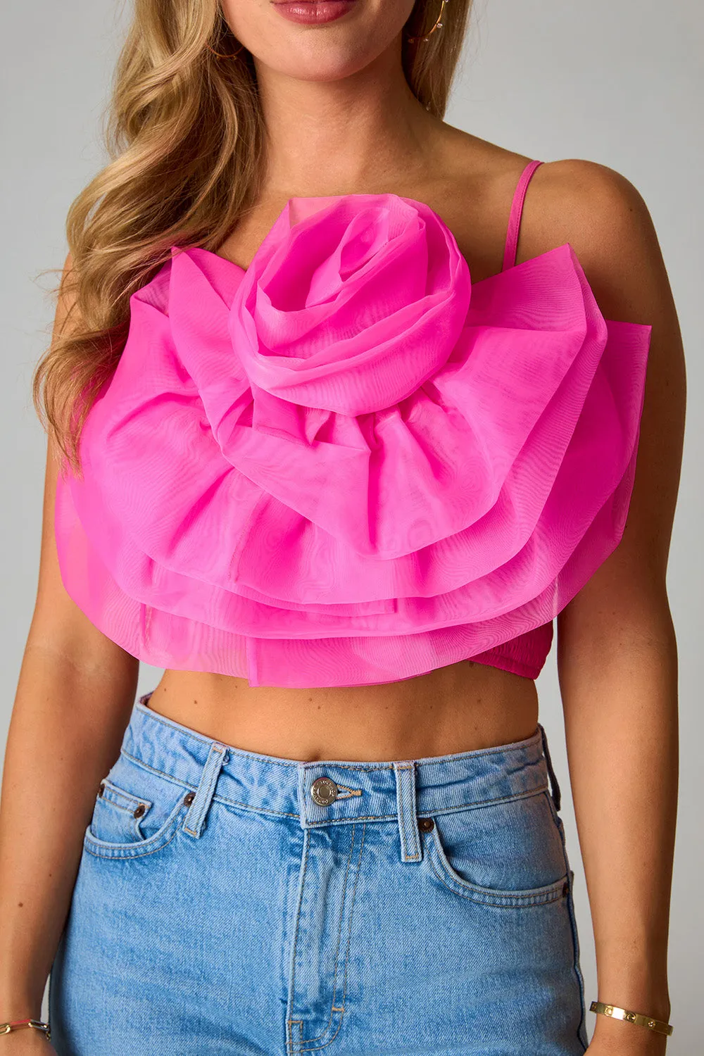 Petal Flower Applique Tank Top - Fuchsia