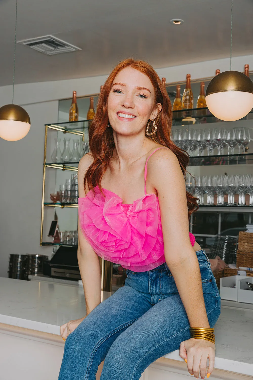 Petal Flower Applique Tank Top - Fuchsia