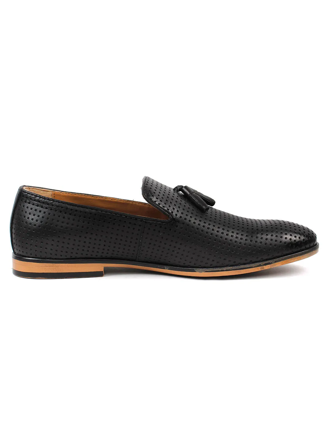 Pierced Black Tassel Loafers