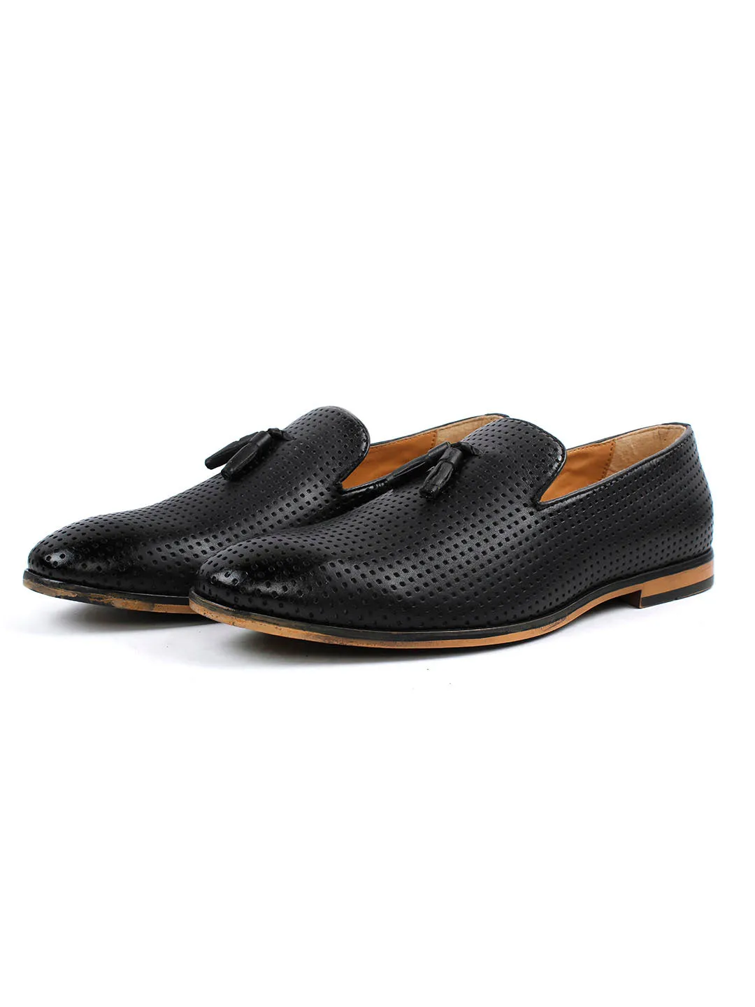 Pierced Black Tassel Loafers