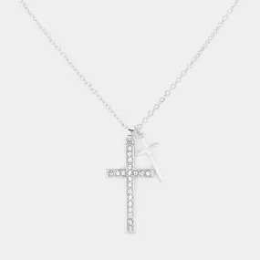 Rhinestone Embellished Cross Pendant Necklace