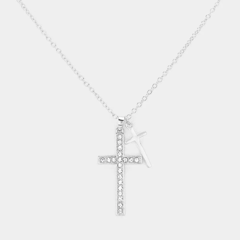 Rhinestone Embellished Cross Pendant Necklace