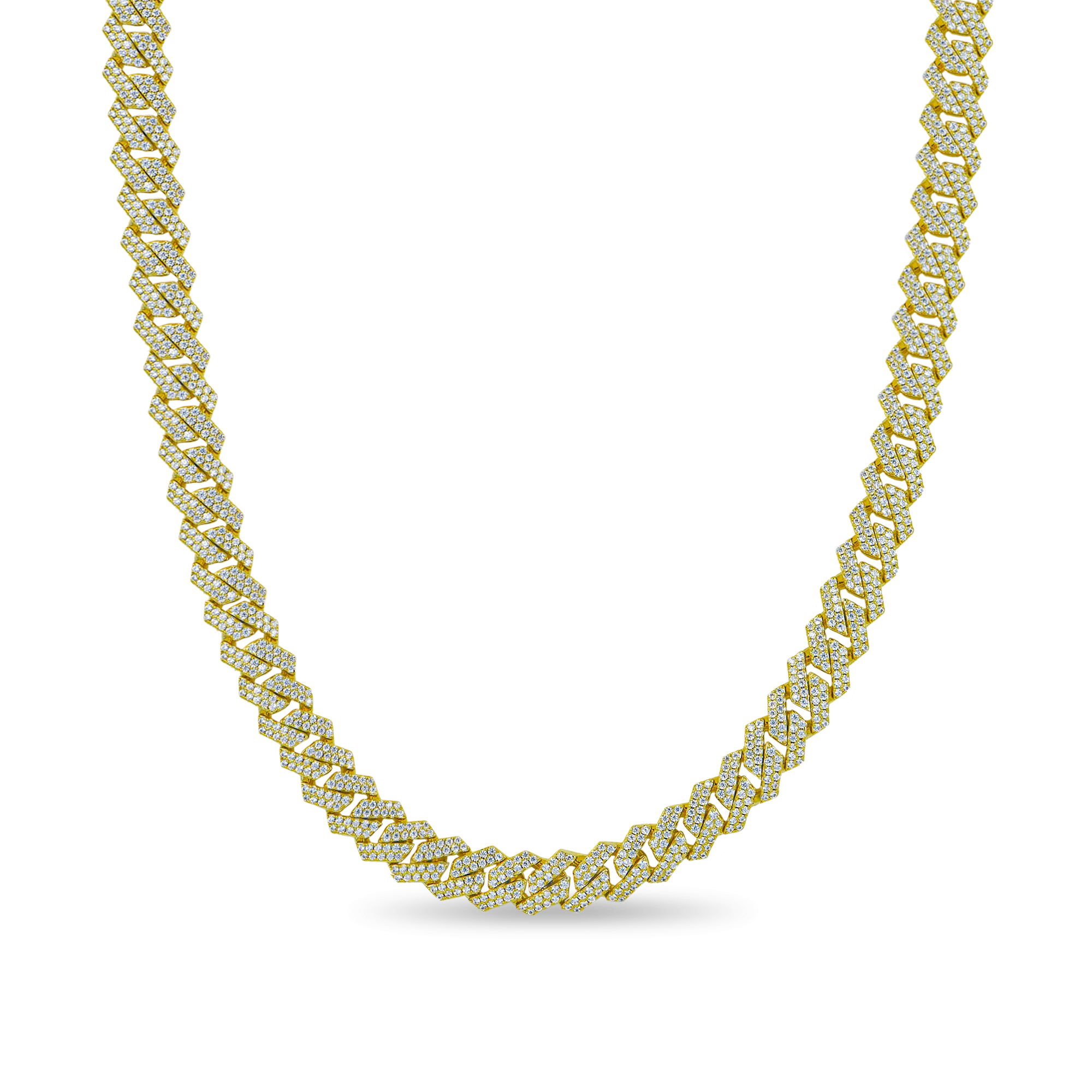 Round Cut Moissanite Prong Cuban Link Chain