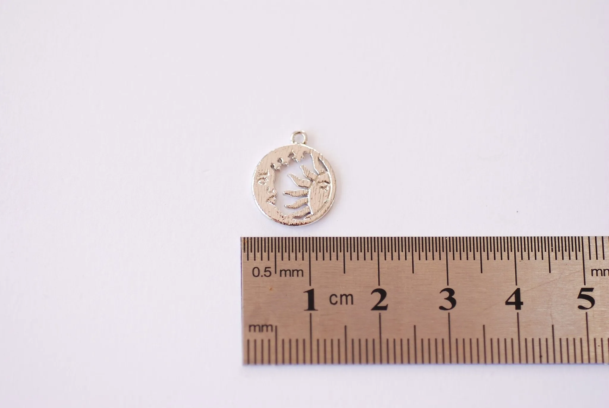 Round Sun Wholesale and Moon Charm - Rhodium Plated over Brass Charm Round Circle Waning Moon with face and Sun with Face HarperCrown Etsy B111