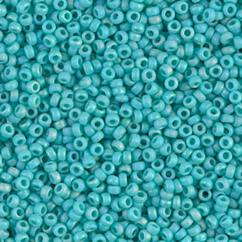 Seed Beads-15/0 Round-412FR Matte Opaque Turquoise Green AB-Miyuki-7 Grams