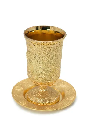 Shabbat Kiddush Cup Gold Plated Jerusalem