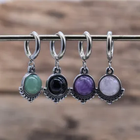 Silver Gemstone Tribal Earrings