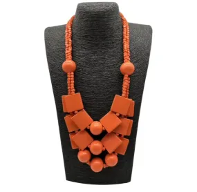 Square Wood Orange Necklace