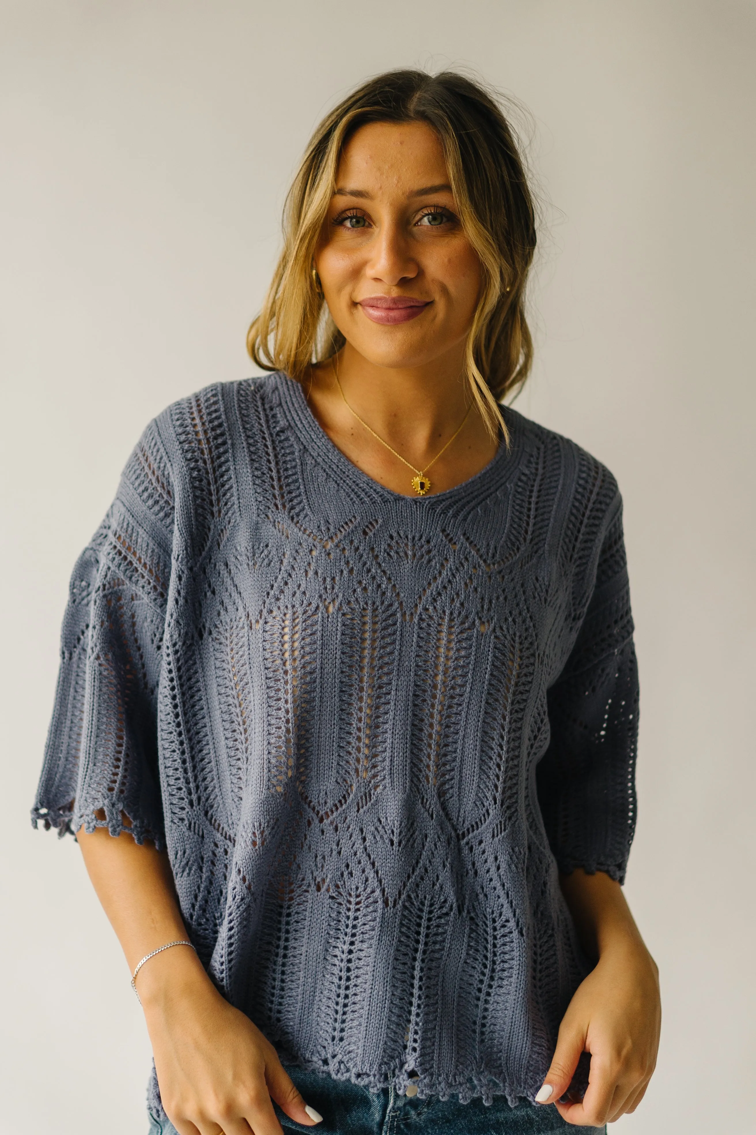 The Batcher V-Neck Sweater in Dusty Blue