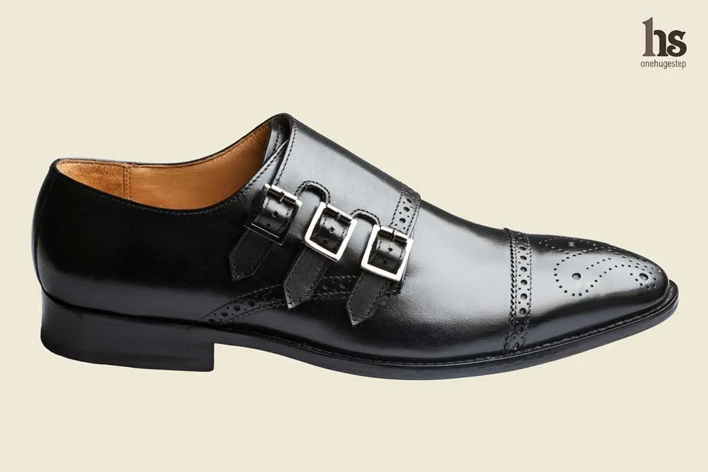 Toecap Triple Strap Brogue Monk– Black