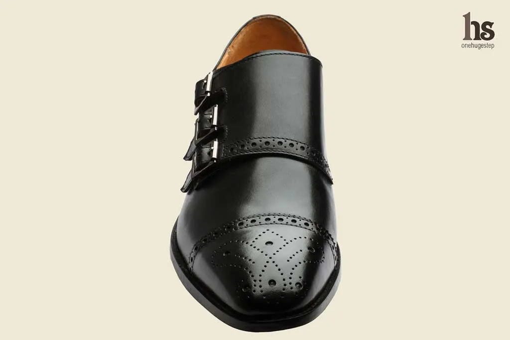 Toecap Triple Strap Brogue Monk– Black