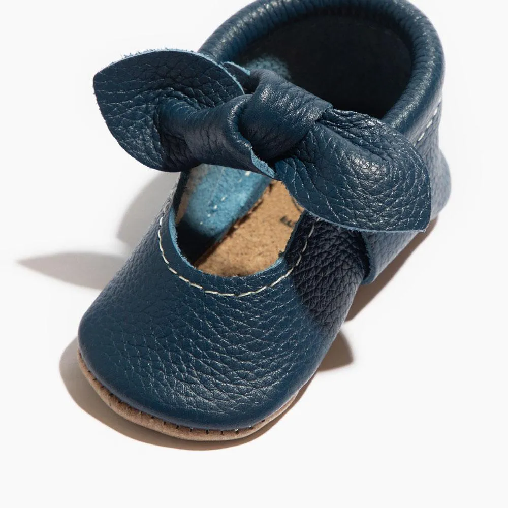 True Navy Knotted Bow Baby Shoe