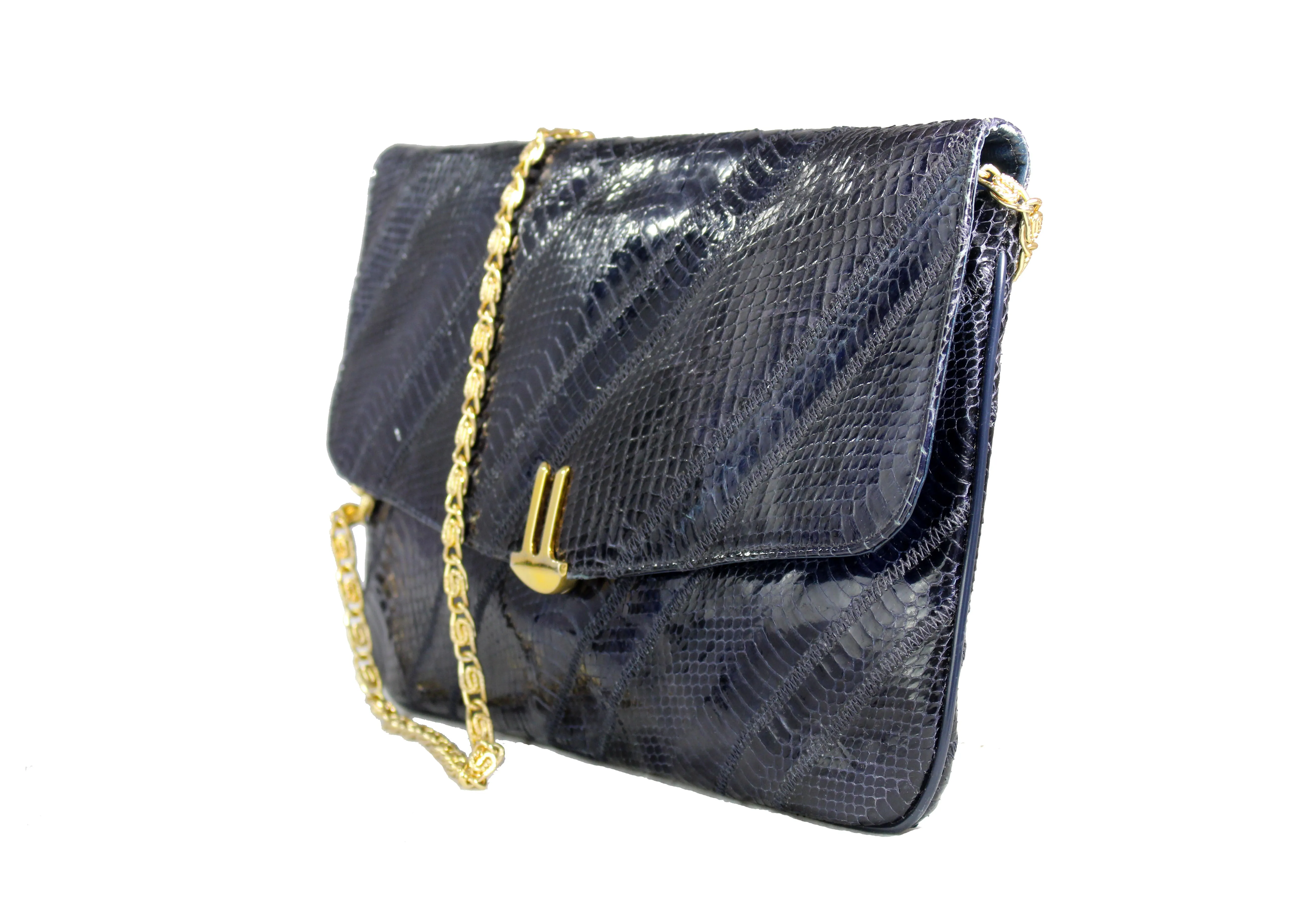 VARON dark blue snakeskin patchwork handbag