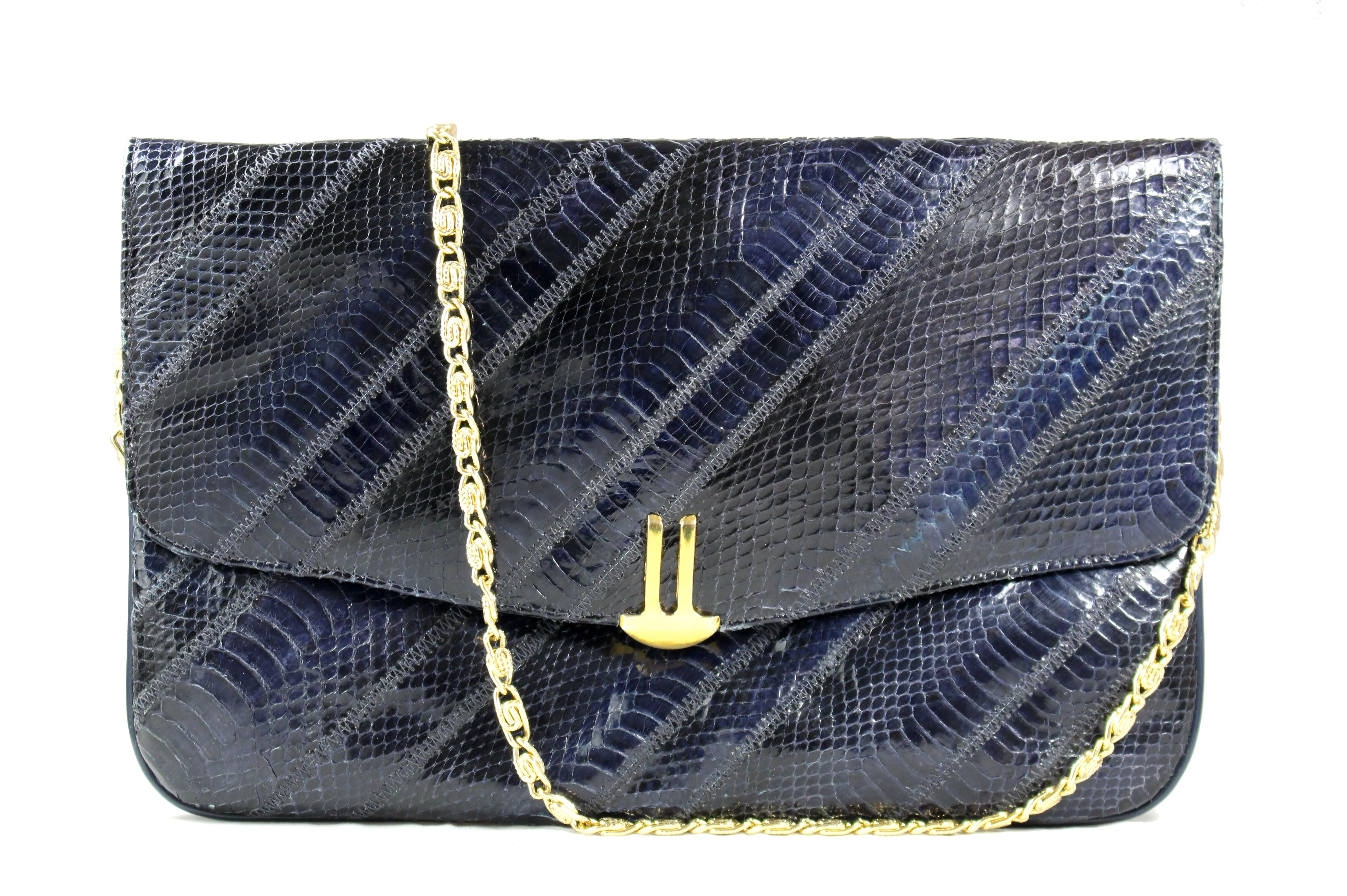 VARON dark blue snakeskin patchwork handbag