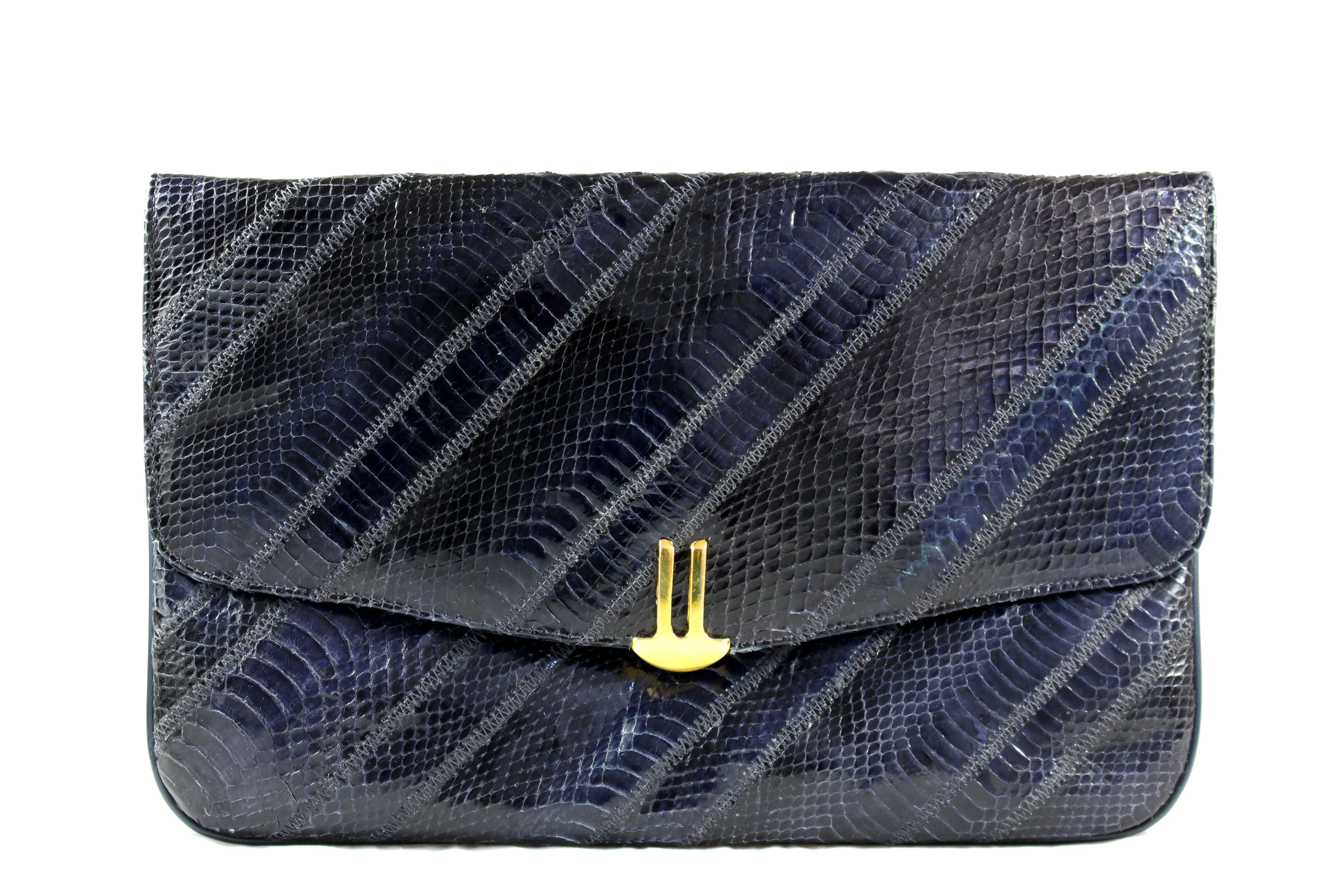 VARON dark blue snakeskin patchwork handbag