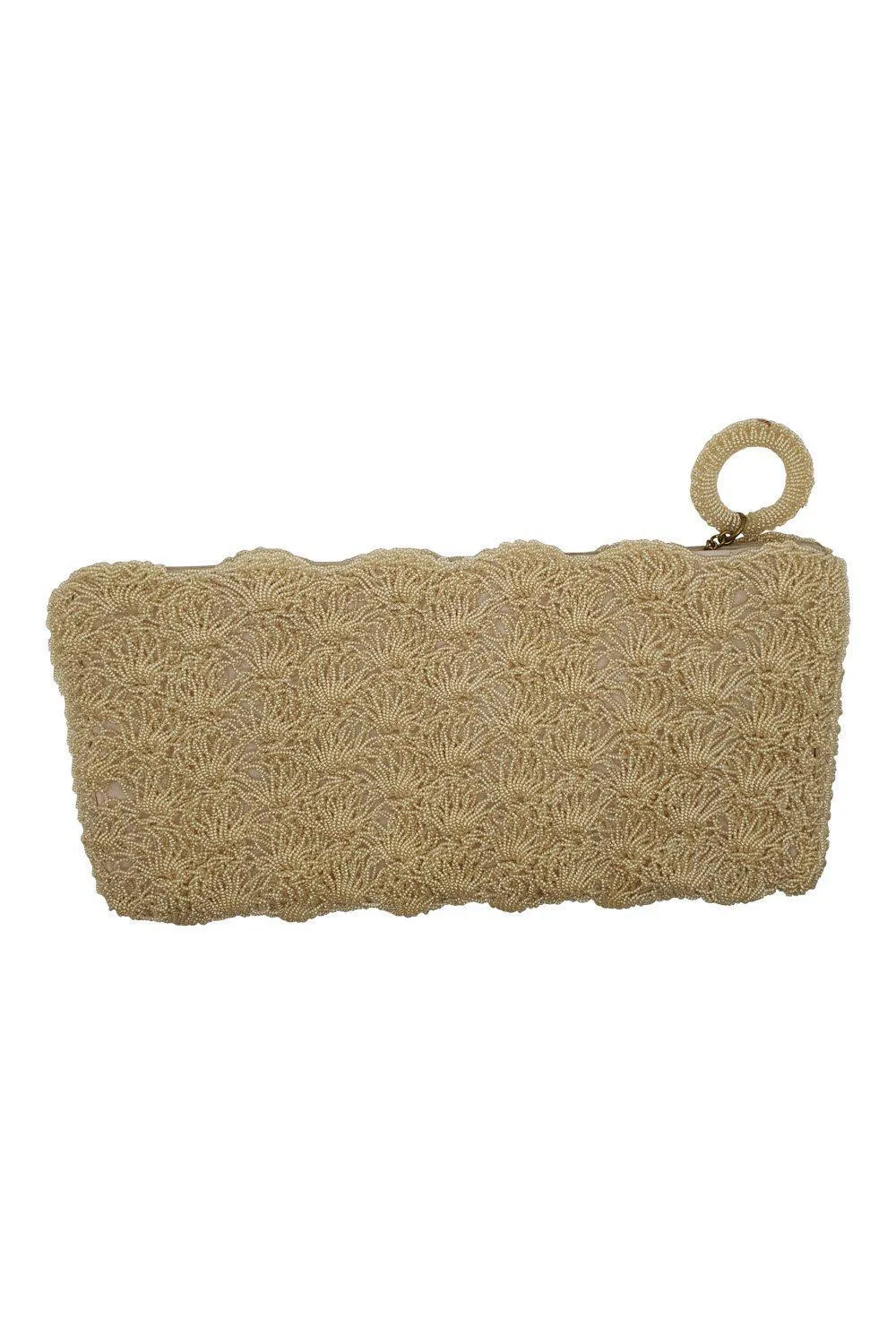 VINTAGE 1950s 1960s Microbeaded Shell Repeat Clutch Bag (M)