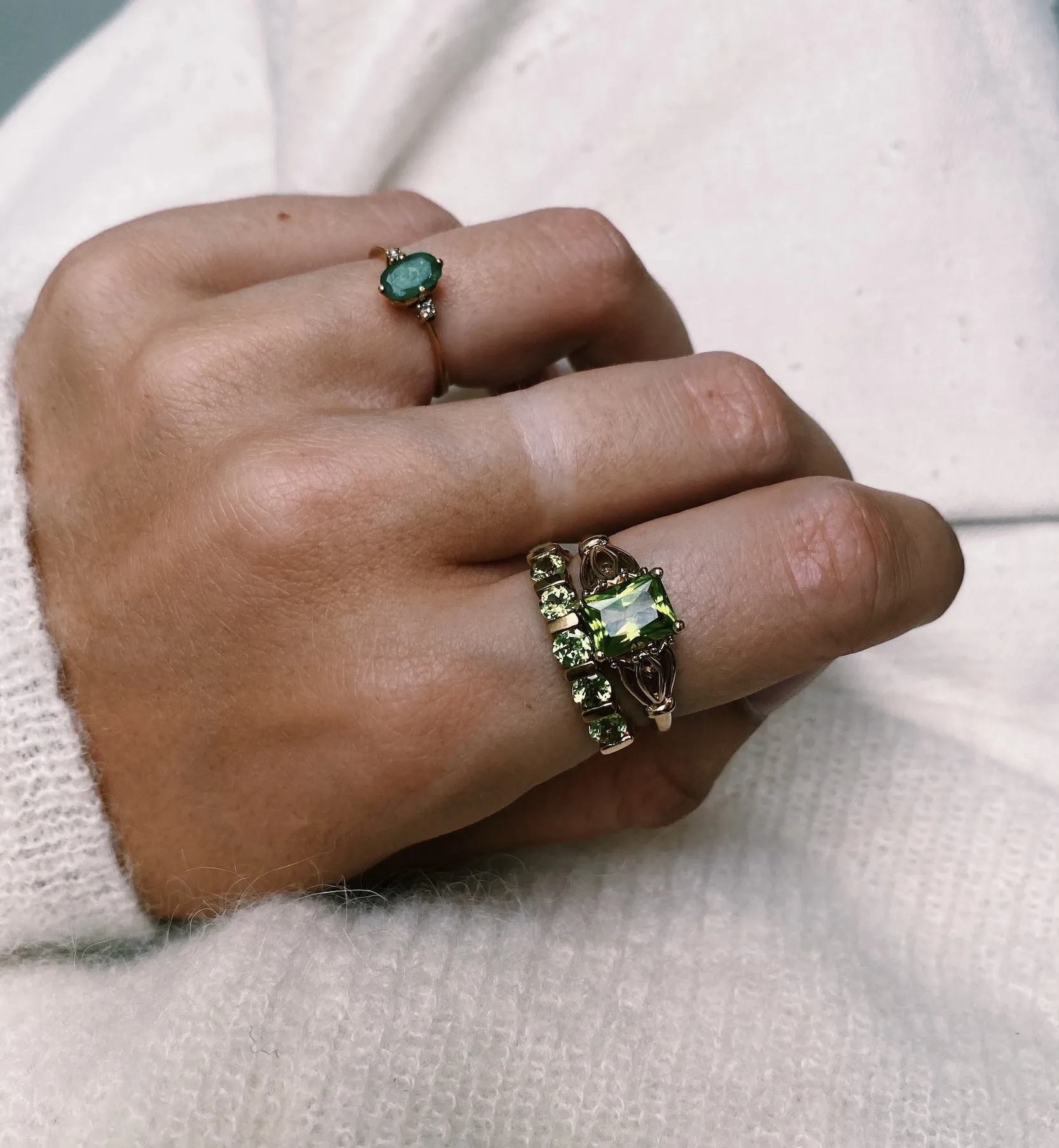 Vintage Emerald and Diamond Dew Ring